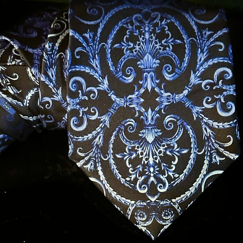 Versace Silk Tie Blue EUC MINT Damask Ombre Tie Dye Indigo Baroque Filigree
